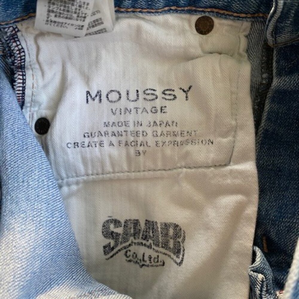 MOUSSY Vintage Mid Rise Tapered Leg Distressed Denim Blue Jeans 26 - Picture 13 of 16